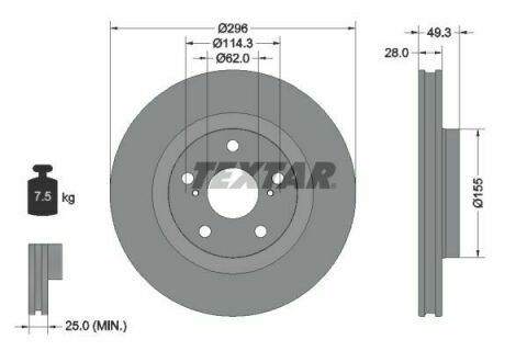 Диск тормозной (передний) Toyota Rav4 2.0-2.2 06- (296x28) PRO