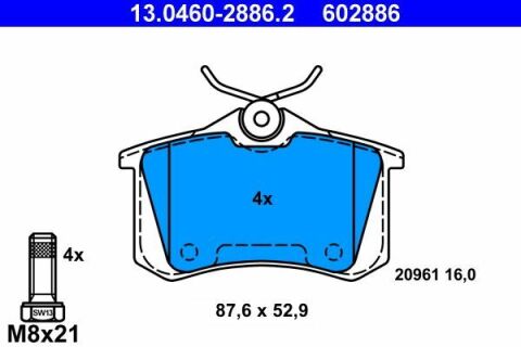 Колодки тормозные (задние) VW Golf/Passat 83-02 (TRW) (87.6x52.9x16)