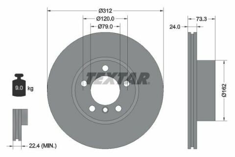 Диск гальмівний (передній) BMW 1(F20/F21) 11-/3 (E90/E91/E92) 07-11 (312x24) PRO+