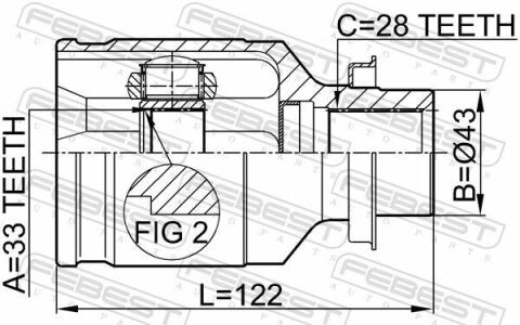 Шрус внутренний Mazda 6 Wagon 2.3 02-07 Пр. (33x43x28)