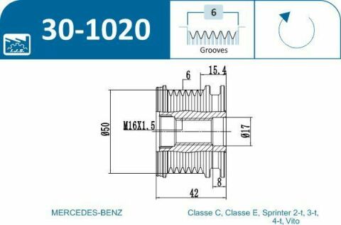 Шків генератора MB Sprinter/Vito CDI 96- (6PK)