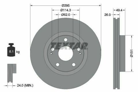 Диск гальмівний (передній) Toyota Avensis/Corolla 03-09 (295x26) PRO Диск гальмівний (передній) Toyota Avensis/Corolla 03-09 (295x26) PRO