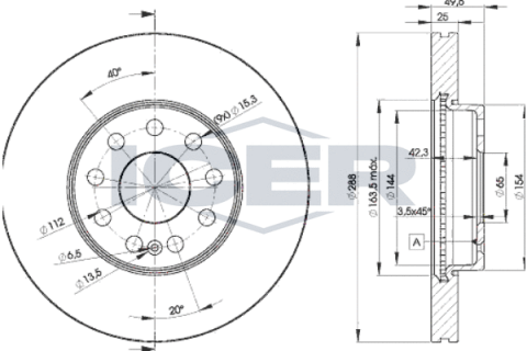 Диск гальмівний (передній) Audi A3/Skoda Octavia/VW Caddy/Golf/Touran 03- (288x25)(з покр.)(вентил.)