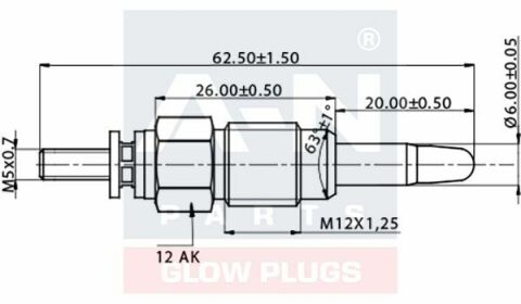 Свічка розжарювання (подвійна спіраль) 11V L=61mm Audi 100,80,A4,6,Ford,Seat,Skoda,Volvo,Golf,Passat,LT28-55,T4 1.6/2.4D/TD VW