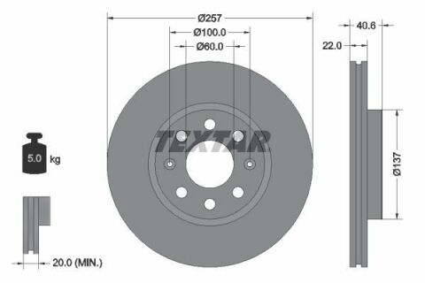 Диск гальмівний (передній) Fiat Punto 05-/Opel Corsa 06- (257x22) PRO