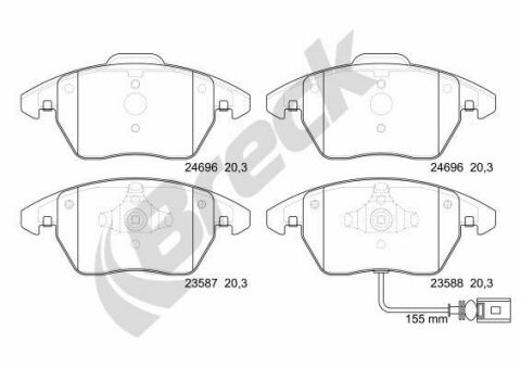 Колодки тормозные (передние) VW Caddy 03-(с датчиком) (155.1x20.3x71.3)