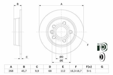 BOSCH Диск гальмівний задн. VW Sharan SEAT Alhambra FORD Galaxy (268*9)