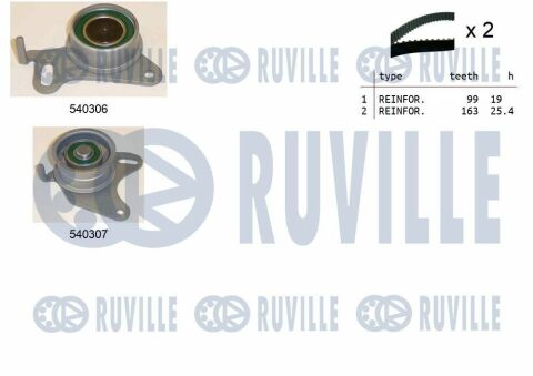 RUVILLE К-кт ременя ГРМ (2 ременя + 2 ролики) Hyundai, Kia, Mitsubishi 2.5TDI