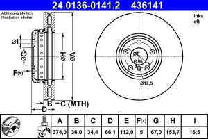 Диск тормозной (передний) BMW 3 (G20)/ 5 (G30/G31)/7 (G11,G12)/ X5 (G05)/ X6 (G06) (L) (374x36)