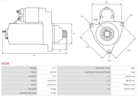 Стартер Nissan Pathfinder 2.5 dCi 05- (12V/2KW) (z=11)