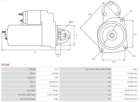 Стартер Ford Ranger 99-12 (12V/2.2KW) (z=10)