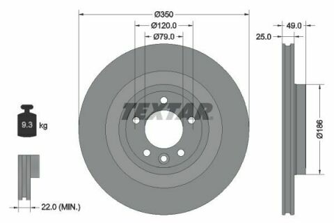 Диск тормозной (задний) Land Rover Discovery V 16-/ Range Rover 12- (350x25) PRO