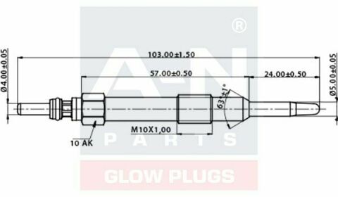 Свічка розжарювання (подвійна спіраль) 11V L=102.5mm 1,9/2,4JTD: Doblo, Punto, Marea 98- ALFA OPEL 1,9CDTI 04- FIAT