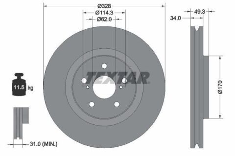 Диск тормозной (передний) Lexus RX 2.0/3.5 15- (328x34) PRO+