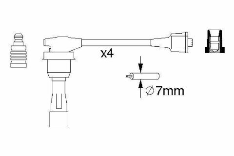 Проволоки высокого напряжения 4шт.HYUNDAI Elantra 1,6/1,8i, -95, Sonata 2,0i -98, B974