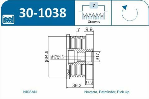 Шків генератора Nissan Pathfinder 2.5 dCi 4WD 05- (7PK)