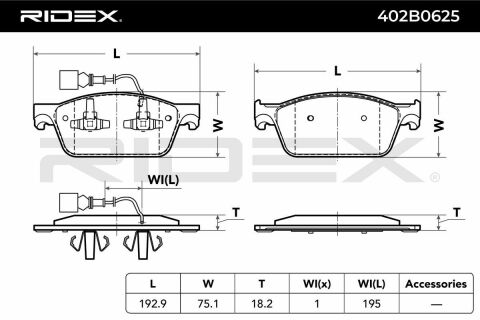 Комплект гальмівних накладок, дискове гальмо