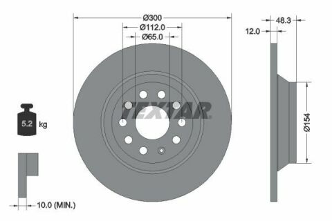 Диск тормозной (задний) VW Golf VII 12-/Passat 14-(300x12) PRO