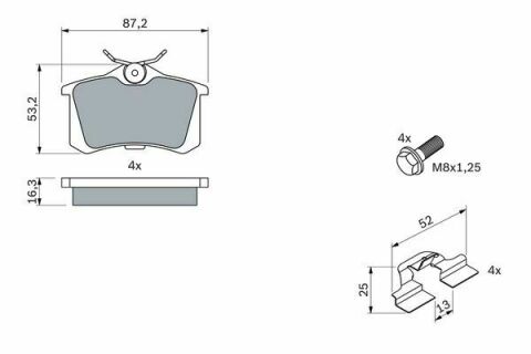 Колодки тормозные (задние) VW Caddy III 04-/Peugeot 308 07-/Citroen C4 04- (Lucas) (87.2x53.2x16.3)