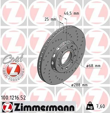 Диск тормозной (передний) VW Passat 96-08 (288x25) (с покрытием) (с отверстием) (вентилированный)