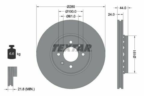 Диск тормозной (передний) Renault Kangoo 97- 4x4 (280x24) PRO