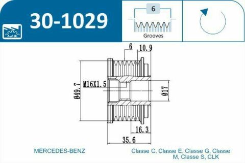 Шків генератора MB C-class (W202/W203)/E-class (W210) 98- (6PK)