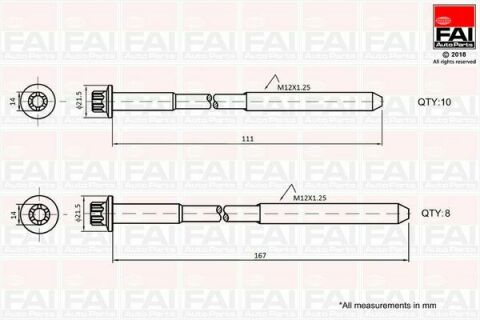 FAI TOYOTA К-т болтов ГБЦ LAND CRUISER 3.0 00-, HILUX VII 2.5 01-