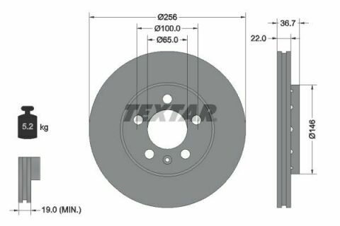 Диск гальмівний (передній) Skoda Octavia/Fabia/Roomster 06- (256x22) PRO+