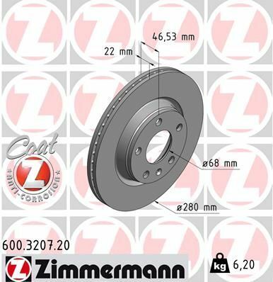 Диск тормозной (передний) VW Passat 96-00 (280x22) (с покрытием) (вентилированный)