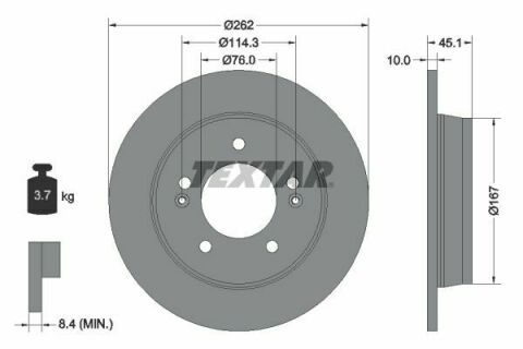 Диск тормозной (задний) Kia Ceed/Cerato/Soul/Hyundai i30/Elantra 12-(262x10) PRO