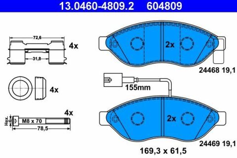 Колодки тормозные (передние) Citroen Jumper/Fiat Ducato/Peugeot Boxer 06- (Brembo)/(с датчиком)