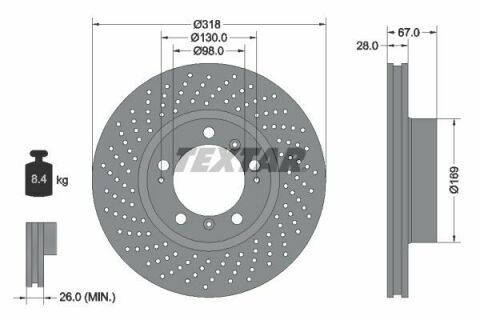 Диск гальмівний (передній) Porsche 911/Boxster/Cayman 2.9-3.6 97-13 (318x28) (R) PRO+