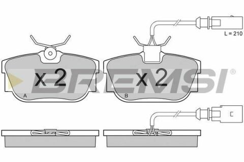 Тормозные колодки зад. T4 98-03 (Lucas) (51x94,9) с датчиком