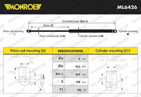 MONROE KIA Амортизатор капота SORENTO II  09-