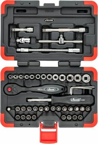 набор инструментов комбинированный 1/4" (головки, головки со вставкой) 46 ед. (хромированные)