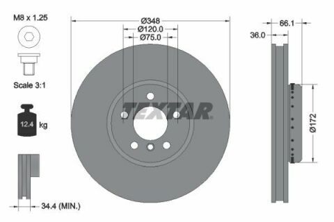 Диск гальмівний (передній) BMW 5 (F10/F11)/6 (F12/F13)/7 (F01-F04) 09- (348x36) (R) PRO+