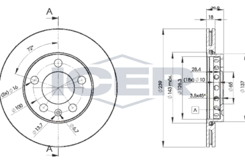 Диск тормозной (передний) Skoda Fabia 99-14/VW Fox 05-11 (239x18) (с покрытием) (вентилированный)