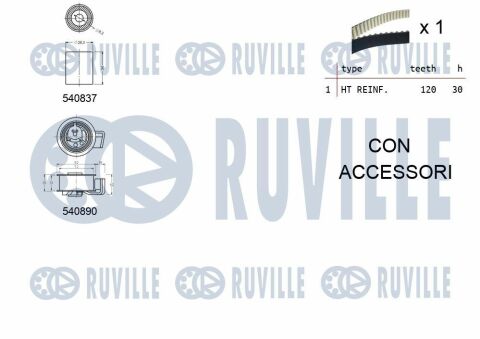 RUVILLE К-кт. ГРМ  (тефл рем.+2шт.ролика+крепление)  1,9TDI: AUDI A3/4/6 VW 1,4 T5 SEAT SKODA FORD Galaxy