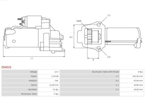 Стартер Mazda 3/5/6 07- (12V/1.2KW) (z=11)