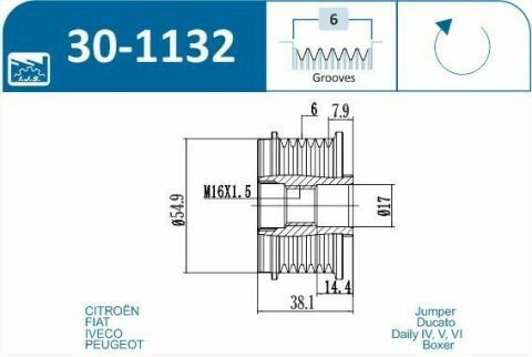 Шкив генератора Citroen Jumper 3.0 HDi/Fiat Ducato 3.0D 06-