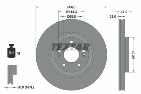 Диск гальмівний (передній) Hyundai Tucson 15-/Kia Sportage 18- (320x28) PRO