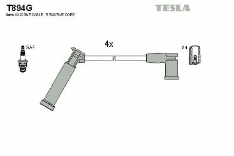 Кабель запалювання к-кт TESLA Ford Fiesta,Fusion,Focus I 1.25,1.4,1.6 96-