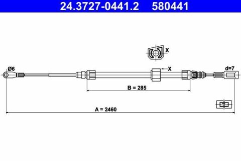 Трос ручника (центральный/передний) MB Sprinter/VW LT 96-06 (длинная база) (L=2460mm)