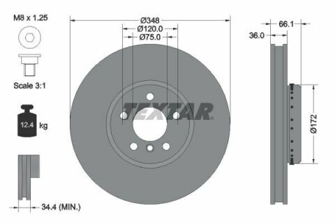 Диск гальмівний (передній) BMW 5 (F10/F11)/6 (F12/F13)/7 (F01-F04) 09- (348x36) (L) PRO+