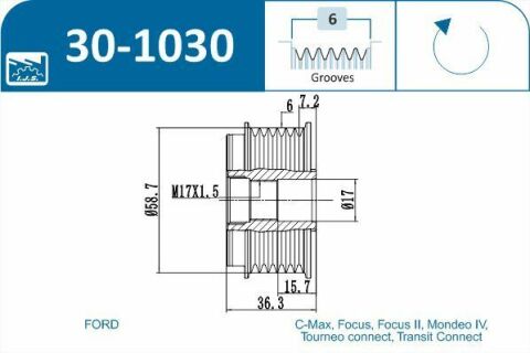 Шків генератора Ford Connect 02- (6PK)