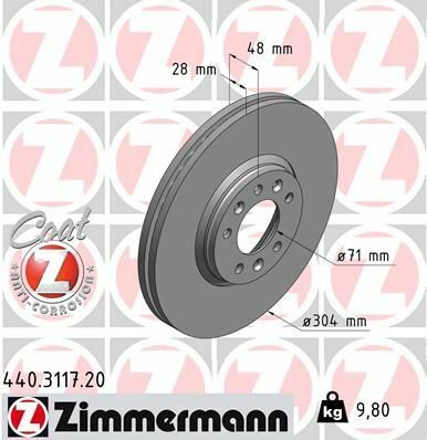 Диск тормозной (передний) Fiat Scudo/Citroen Jumpy/C5 II/III/Peugeot 407 07- (304x28) (с покр)(вент)