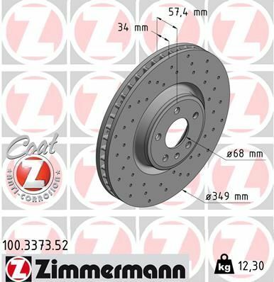 Диск тормозной (передний) Audi A5/Q7 15-/VW Touareg 17- (349x34) (с покрытием) (с отверстиями) (вент)