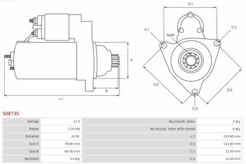 Стартер VW Crafter 2.0 TDI 16-/T6 15- (12V/2.2kw) (z=13)