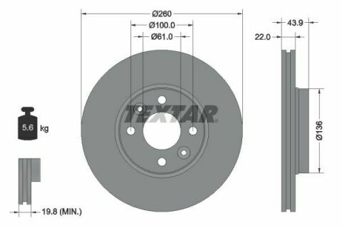 Диск тормозной (передний) Renault Megane II/Clio II/III 1.2-1.5 dCI 02- (260x22) PRO