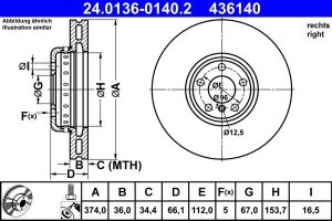 Диск тормозной (передний) BMW 3 (G20)/ 5 (G30/G31)/7 (G11,12)/ X5 (G05)/ X6 (G06) (R) (374x36)